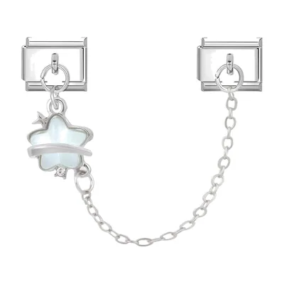 Link Bracelet with Flower and Star Charms, Stainless Steel