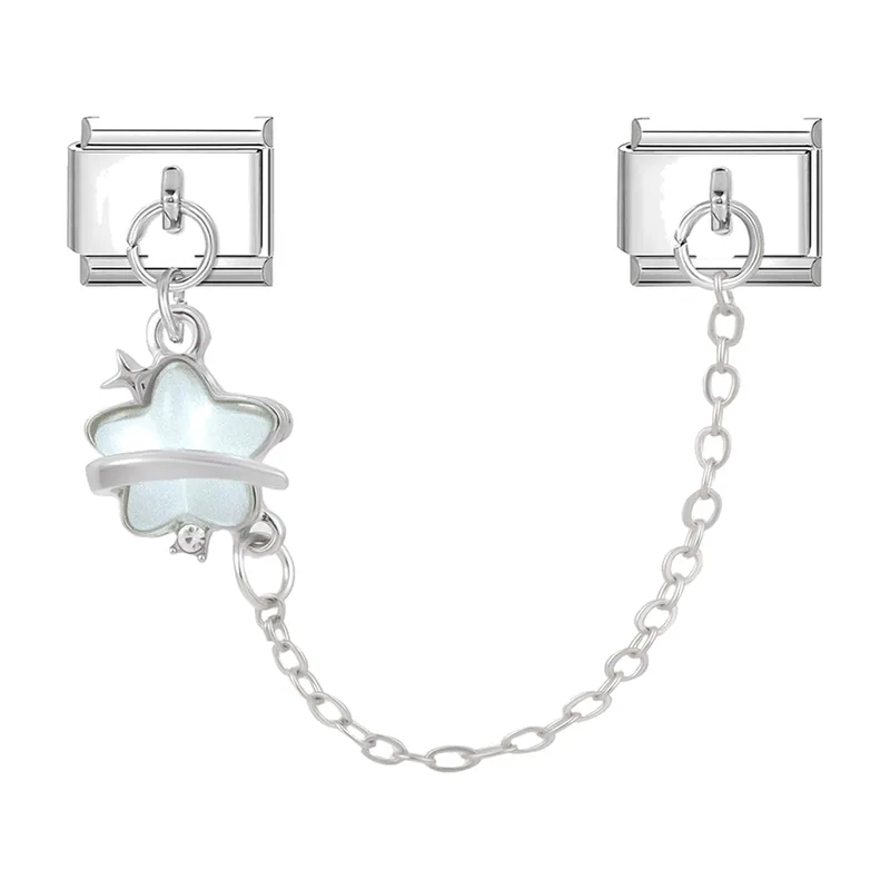 Gliederkette mit Blumen- und Stern-Charm, Edelstahl