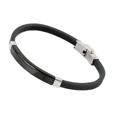 Bracelet en cuir tressé avec plaque en acier inoxydable poli
