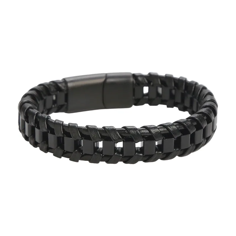 Geflochtenes Lederarmband mit Edelstahlverschluss
