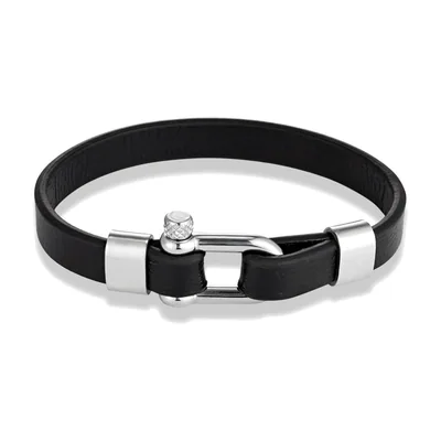 Bracciale in pelle stile Biker con chiusura a maniglia, acciaio inossidabile