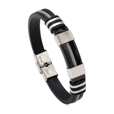 Bracciale in Acciaio Trecciato e Silicone, Acciaio Inox 316L