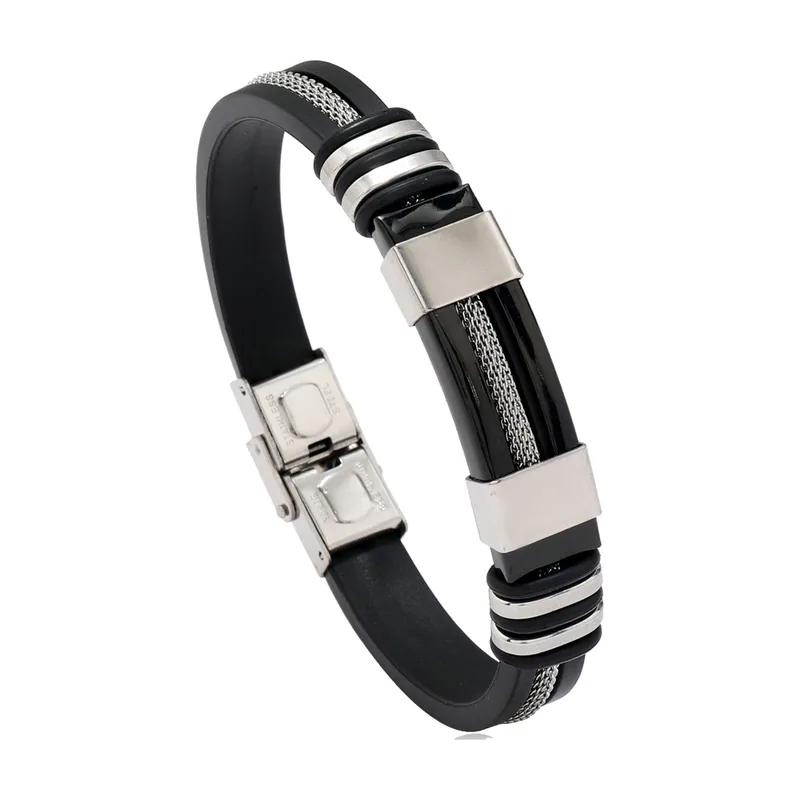 Bracciale in Acciaio Trecciato e Silicone, Acciaio Inox 316L