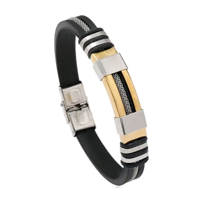 Bracciale in Pelle Intrecciata con Dettagli in Acciaio Inossidabile Tricolore