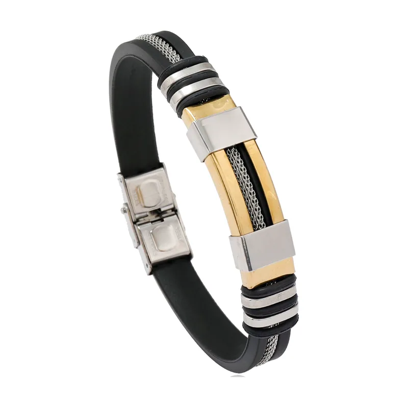 Braided Leather Bracelet with Multi-Tone Stainless Steel Accents