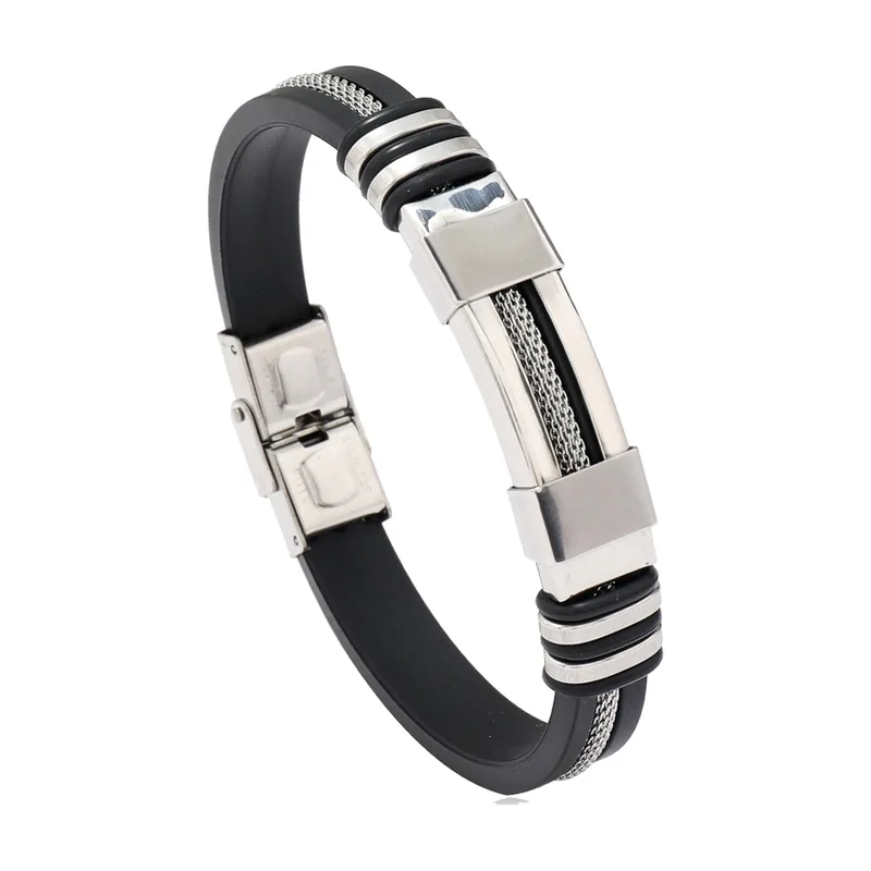 Bracciale in acciaio intrecciato e silicone, acciaio inossidabile 316L