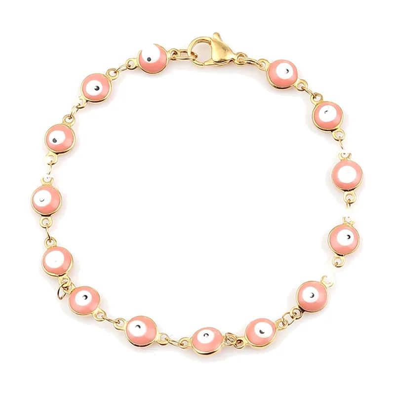 Pulsera de Eslabones Ojo Turco, Acero Inoxidable Dorado