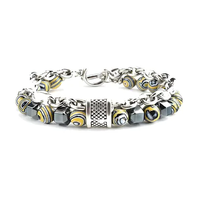 Malachite Beaded Chain Bracelet, 316L Stainless Steel