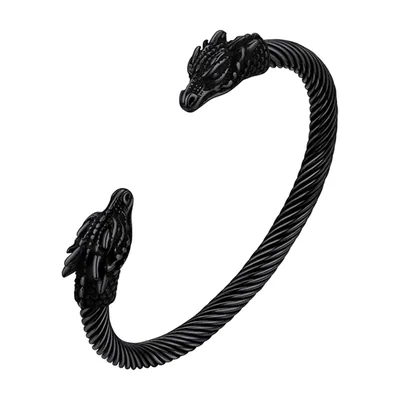 Drachenkopf Armreif mit Torsionskette, Edelstahl