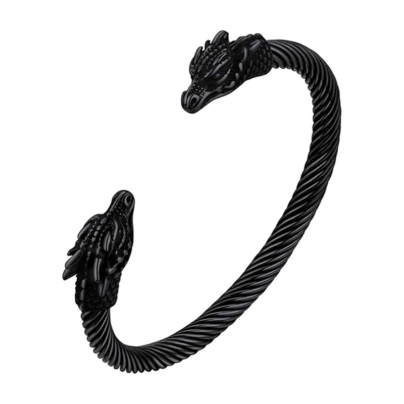 Bracciale Rigido a Corda con Testa di Drago, Acciaio Inossidabile