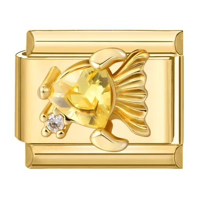 Italian Charm Link Bracelet with Heart and Rabbit, Gold-Tone Stainless Steel