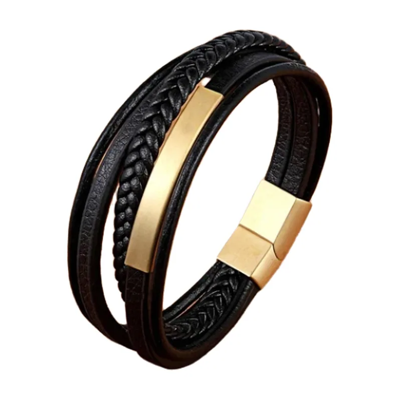 Geflochtenes Lederarmband mit Magnetverschluss, 316L Edelstahl