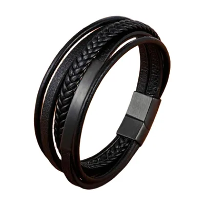 Braided Leather Bracelet with Magnetic Clasp, Stainless Steel