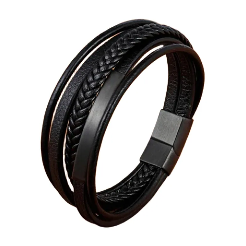 Pulsera de Cuero Trenzado con Cierre Magnético, Acero Inoxidable