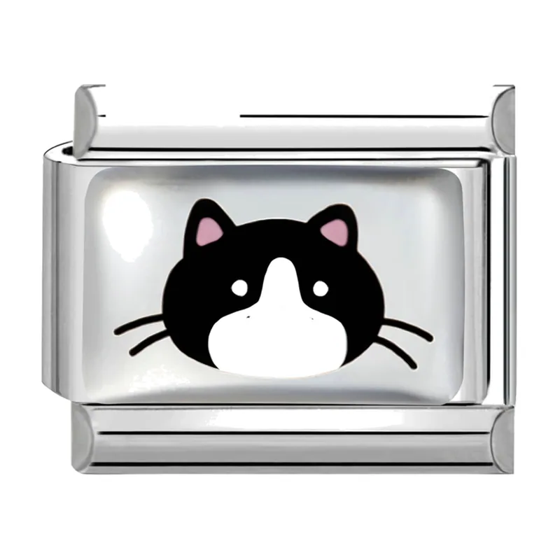 Bracelet à Maillons Modulaires Motif Chat, Acier Inoxydable