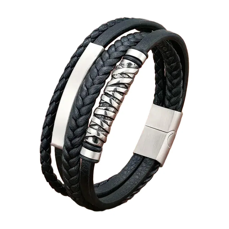 Wikinger geflochtenes Lederarmband, 316L Edelstahl