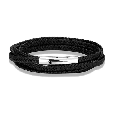 Braided Leather Wrap Bracelet with Stainless Steel Magnetic Clasp