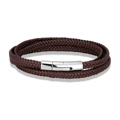 Braided Leather Bracelet with Magnetic Stainless Steel Clasp