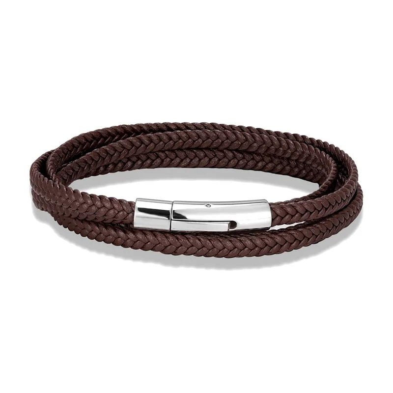 Braided Leather Bracelet with Magnetic Stainless Steel Clasp