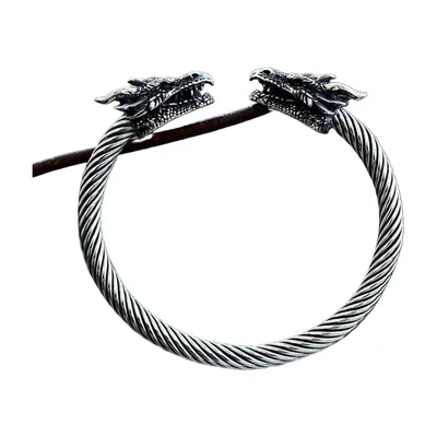 Viking Dragon Head Bracelet, Twisted Rope Style, Stainless Steel