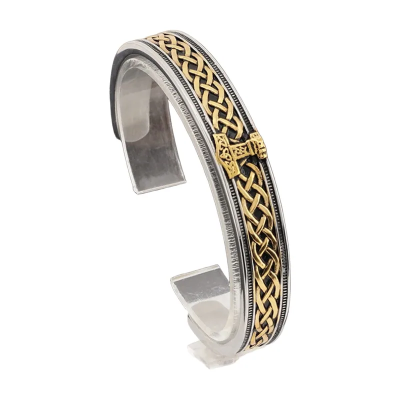 Bracciale a Cuffia Vichingo con Rune Nordiche e Nodi Celtici, Acciaio Inossidabile