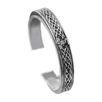 Bracelet Manchette Viking aux Runes Nordiques et Noeuds Celtiques, Acier Inoxydable
