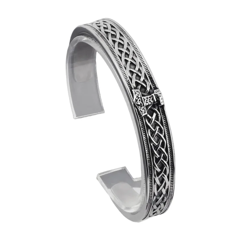 Brazalete Vikingo con Runas Nórdicas y Nudos Celtas, Acero Inoxidable