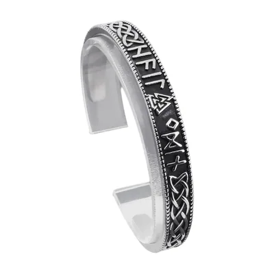Bracelet Manchette Runes Vikings et Nœud Celtique, Acier Inoxydable