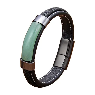 Braided Leather Bracelet with Tiger's Eye Stone, Stainless Steel