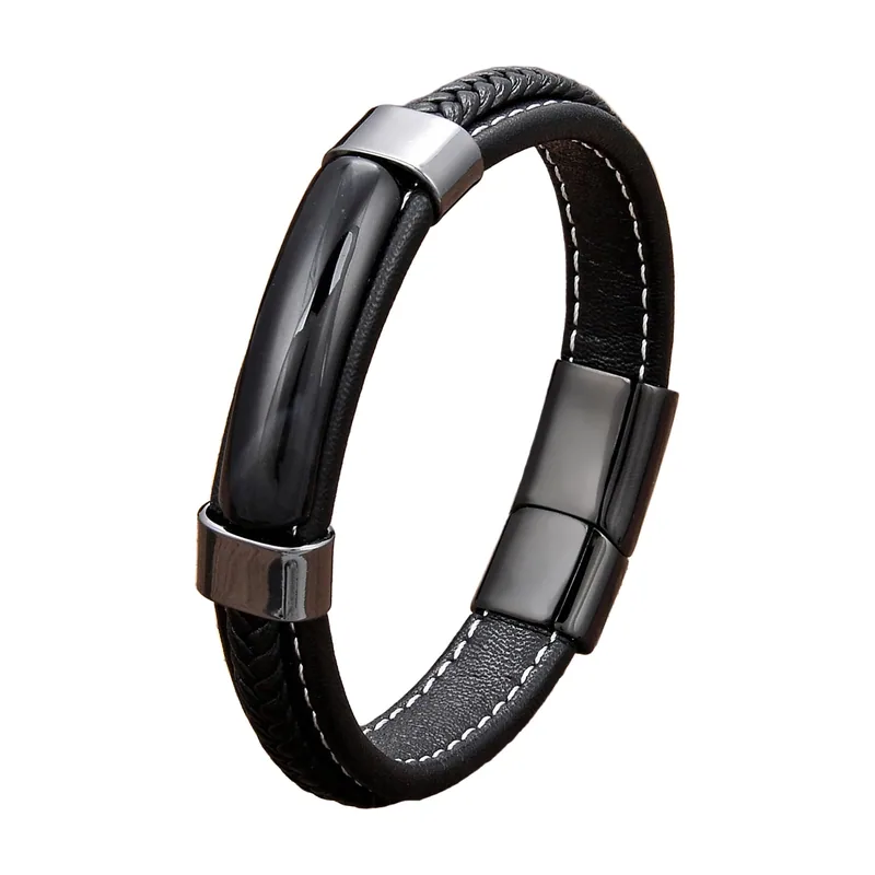 Bracciale in pelle intrecciata e occhio di tigre, Acciaio Inossidabile