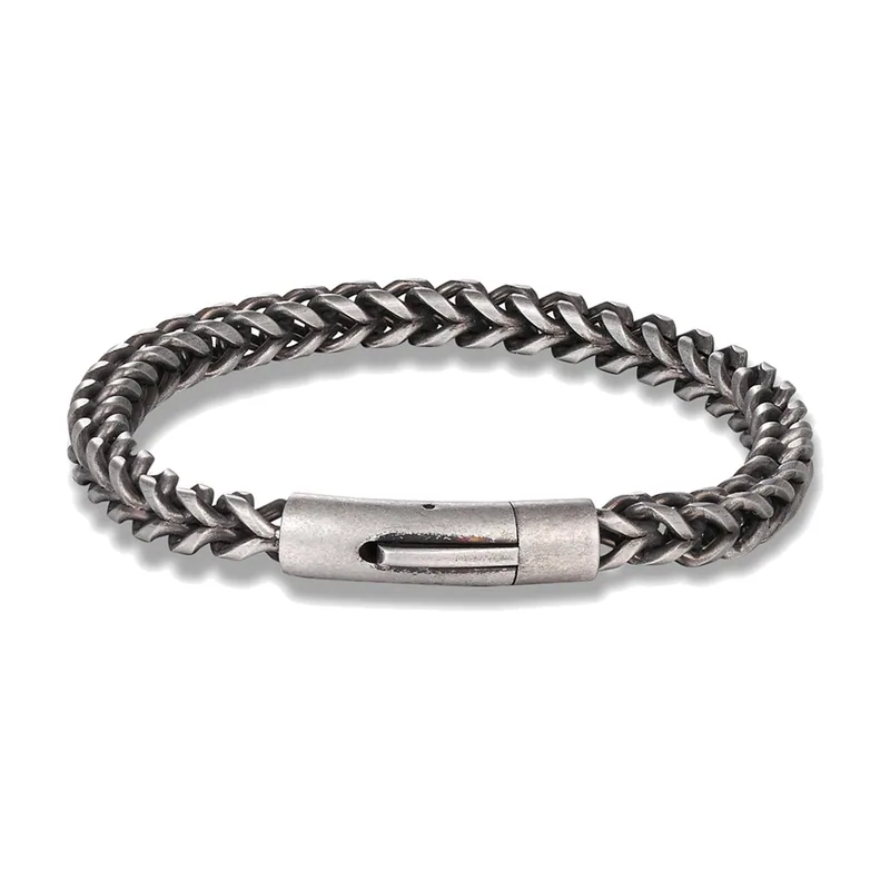 Braided Wheat Chain Bracelet, Antique Stainless Steel