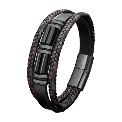 Braided Leather Wrap Bracelet with Magnetic Clasp, Stainless Steel