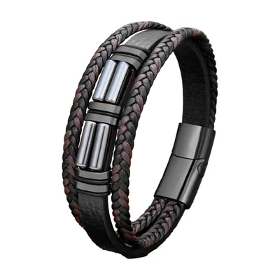 Braided Leather Wrap Bracelet with 316L Stainless Steel Detail