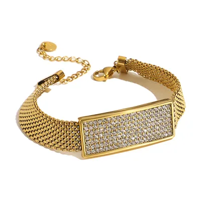 Bracciale a Maglia Mesh con Zirconia, Acciaio Inossidabile Dorato