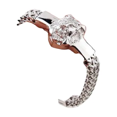 Wolf Head Byzantine Link Chain Bracelet, Stainless Steel