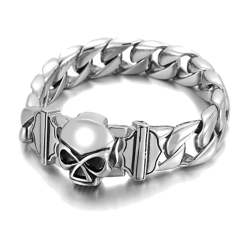 Skull Cuban Link Chain Bracelet, Stainless Steel