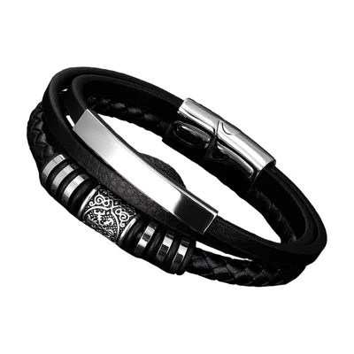 Pulsera de cuero trenzado estilo Vikingo con Runas, Acero Inoxidable