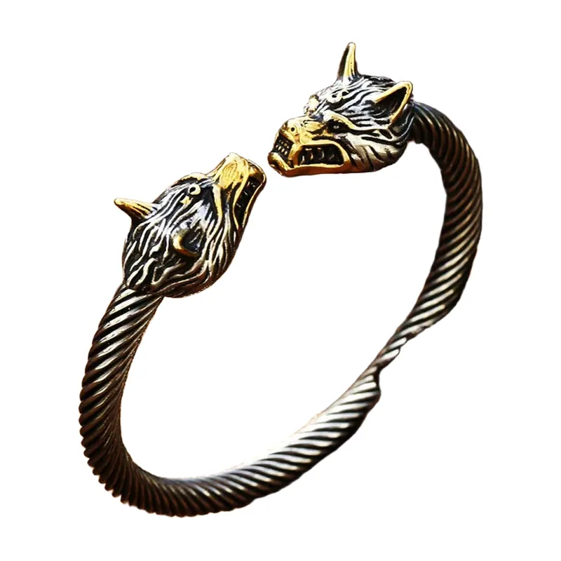 Wikinger Wolfskopf Armreif, 316L Edelstahl