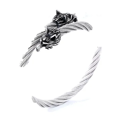 Brazalete de Cabeza de Lobo Vikingo, Acero Inoxidable 316L