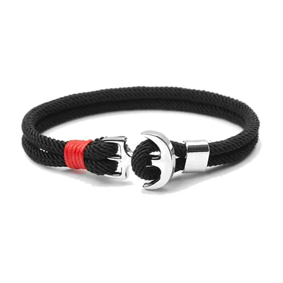 Pulsera trenzada de doble capa con ancla, acero inoxidable