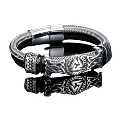Bracelet Viking Valknut avec Cordon Tressé, Acier Inoxydable