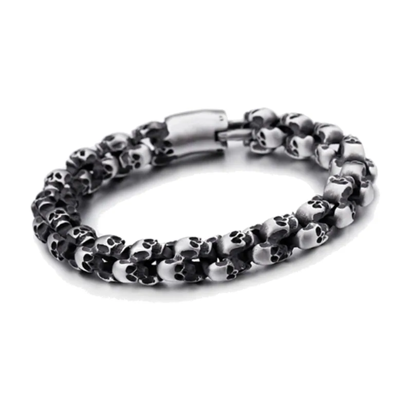 Pulsera de Cadena con Calaveras, Acero Inoxidable 316L Estilo Gótico