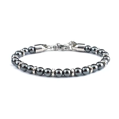 Bracciale a sfere in Ematite e Acciaio Inossidabile
