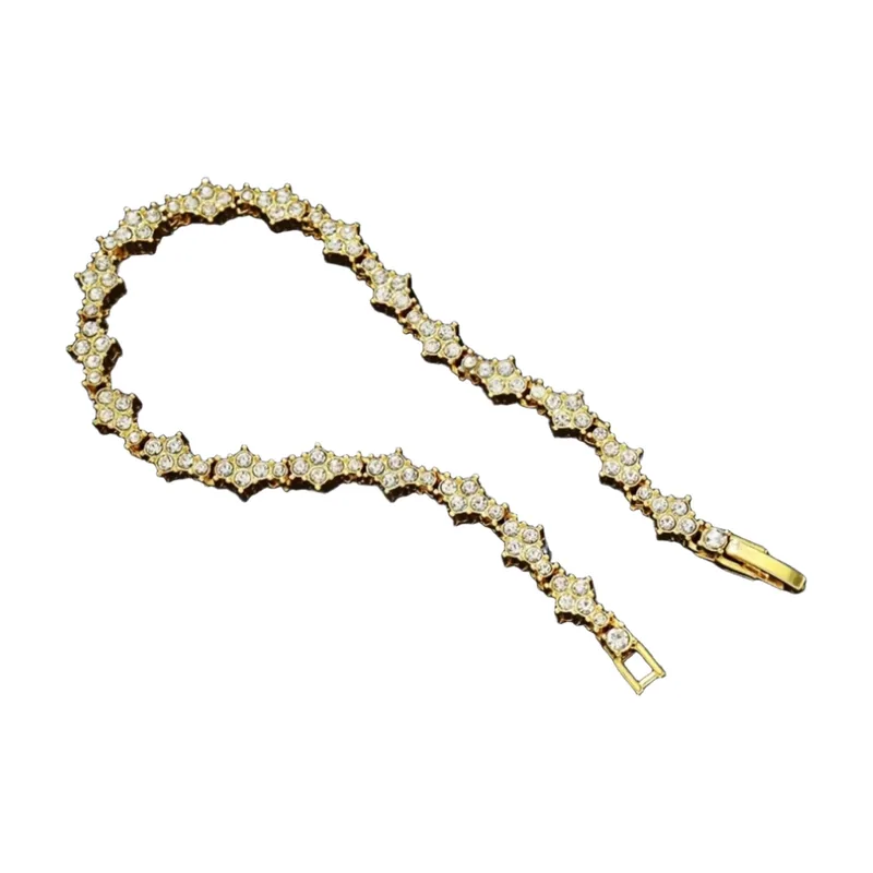 Bracelet à Maillons Floraux avec Zirconia, Acier Inoxydable Doré