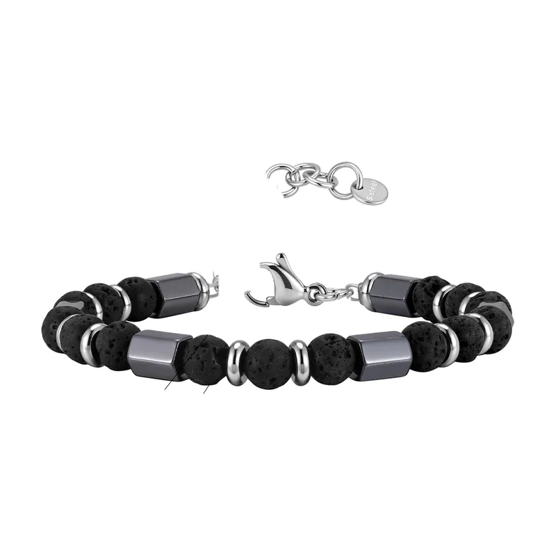 Bracciale a perline con pietra lavica e acciaio inossidabile