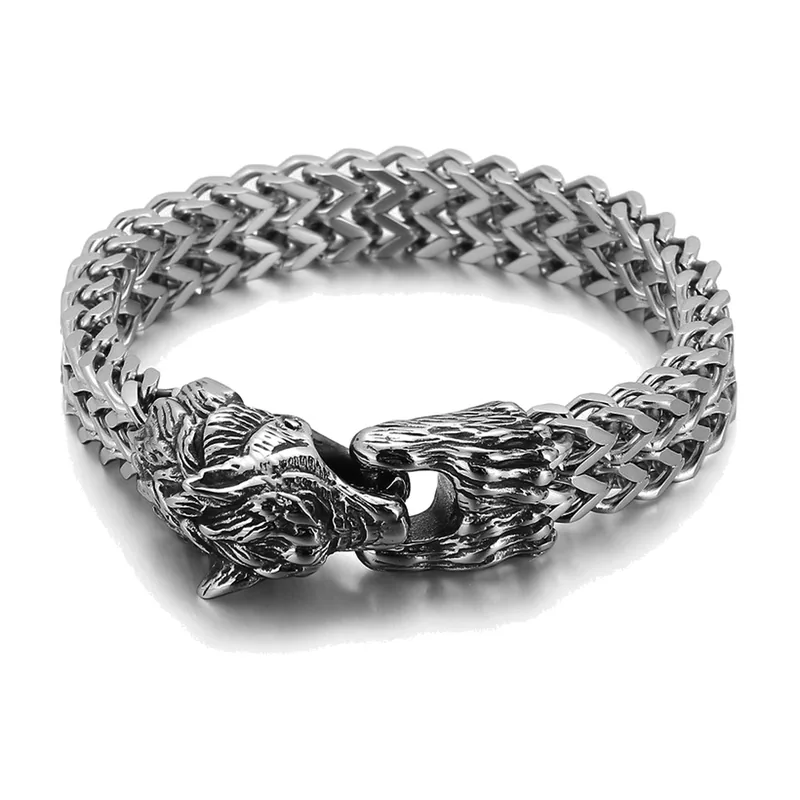 Wolfskopf Wikinger Armband, 316L Edelstahl