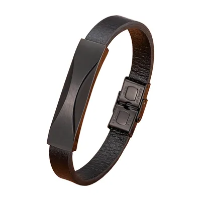 Bracelet en Cuir avec Plaque en Acier Inoxydable, Minimaliste