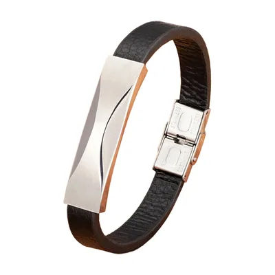 Bracelet en cuir tressé avec plaque en acier inoxydable