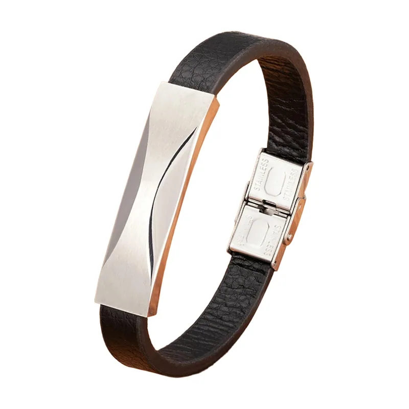 Braided Leather Bracelet with Stainless Steel Plate