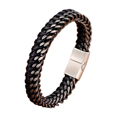 Bracelet en cuir tressé avec détails en acier inoxydable 316L